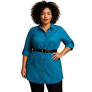 WOMAN Within 18/20 Women's Button Solid Blouse Blue Size